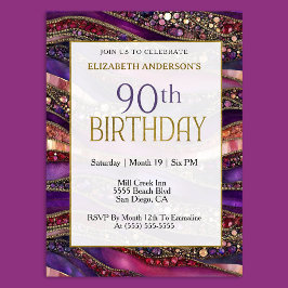 Convites Aniversário de 90 anos em Purple Gold Jeweled Stra