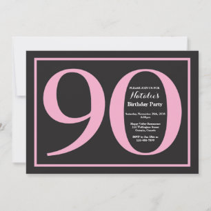 Convites Aniversário de 90 anos em quadro-negro rosa e pret