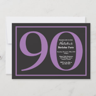 Convites Aniversário de 90 anos em quadro-negro Roxo e Pret