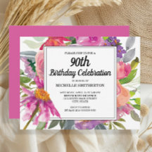 Aniversário de 90 anos feminino floral rosa roxo