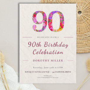 Convites Aniversário de 90 anos Floral - Celebração Elegant