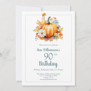 Convites Aniversário de 90 anos Floral de Aquarela de Abóbo