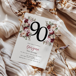 Convites Aniversário de 90 anos Floral Elegante