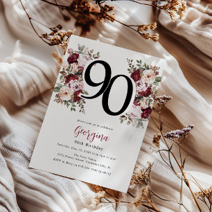 Convites Aniversário de 90 anos Floral Elegante