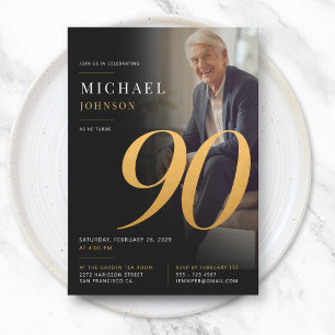 Convites Aniversário de 90 anos Minimalista Moderno Preto e
