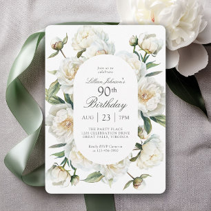 Convites Aniversário de 90 anos Peônias Florais Aquarela Br