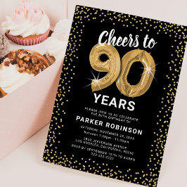 Convites Aniversário de 90 anos Preto Dourado