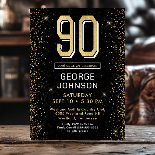 Convites Aniversário de 90 anos Preto Moderno 