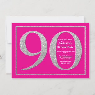 Convites Aniversário de 90 anos Rosa Quente e Brilho Pratea