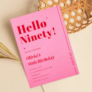 Convites Aniversário de 90 anos Rosa Vermelho Moderno, Tipo