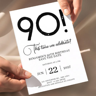 Convites Aniversário de 90 anos Save The Date Minimalista Ú