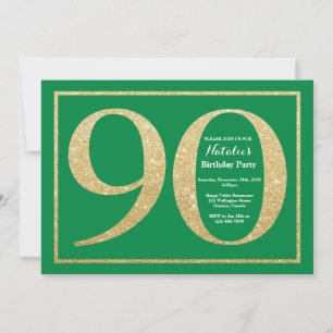 Convites Aniversário de 90 anos Verde e Dourado Brilho