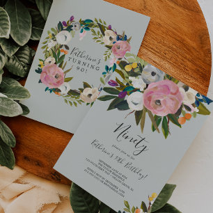 Convites Aniversário de 90 Floral Pintado