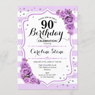 Convites Aniversário de 90 - Flores Lavandas Púrpuras