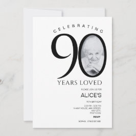 Convites Aniversário de 90 moderno com foto em número, míni