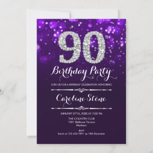 Convites Aniversário de 90 - Prata Roxa