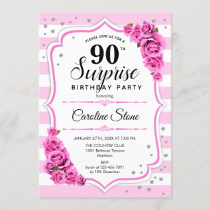 Convites Aniversário de 90 Surpresa - Branco Rosa