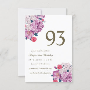 Convites Aniversário de 93 anos com estampa floral roxa bot