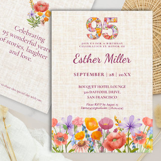 Convites Aniversário de 95 anos Elegante Celebração Floral
