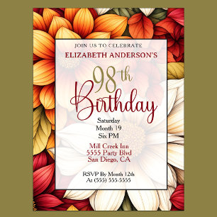 Convites Aniversário de 98 anos Floral Outono Dahlia