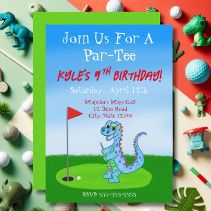 Convites Aniversário de 9 anos com tema de Golfe de Dinossa