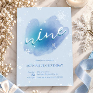 Convites Aniversário de 9 anos de Água Congelada Azul de Aq