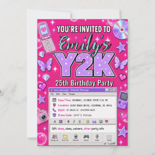 Convites Aniversário de adolescente menina rosa Y2K pessoal