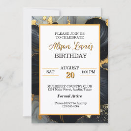 Convites Aniversário de Adulto Floral Dourado e Preto