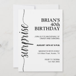 Convites Aniversário de Adulto Preto e Branco Minimalista