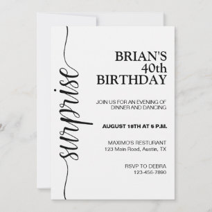 Convites Aniversário de Adulto Preto e Branco Minimalista