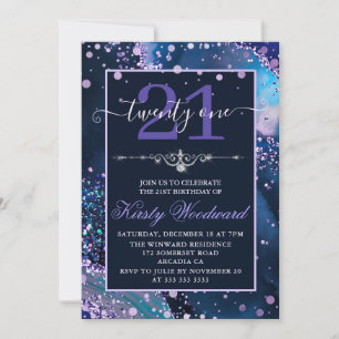 Convites Aniversário de Ágata Falsa Brilho Azul e Roxo