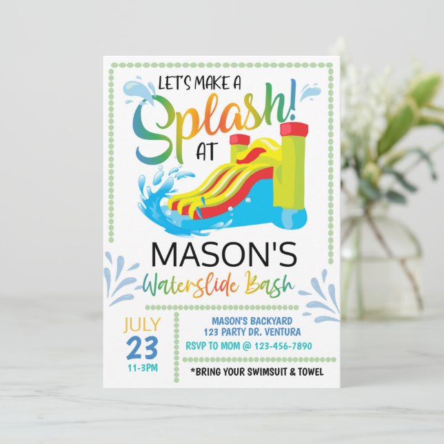 Convites Aniversário de água, o Vamos faz uma apresentação (Em pé/Frente)