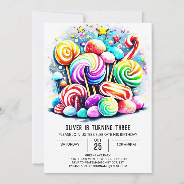 Convites Aniversário de algodão doce personalizado (Frente)