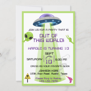 Convites Aniversário de Alien Fora do Mundo Qualquer Idade