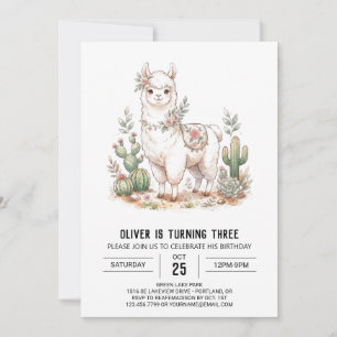 Convites Aniversário de Alpaca Sketch Cream
