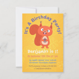 Convites Aniversário de animação de esquilo vermelho