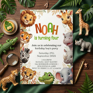 Convites Aniversário de Animais da Selva Fofos