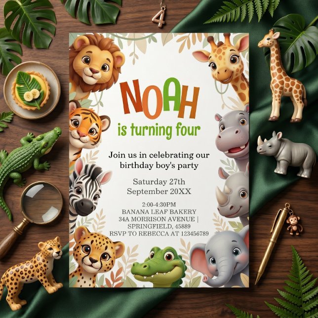 Convites Aniversário de Animais da Selva Fofos (Criador carregado)