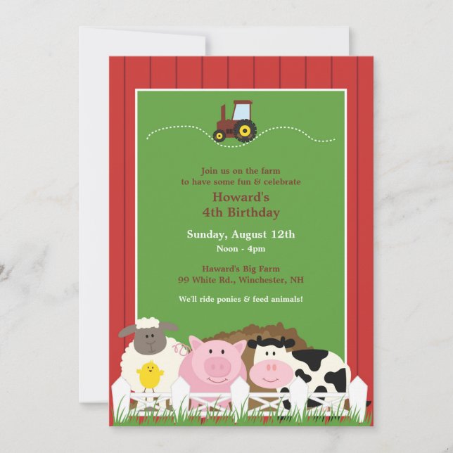 Convites Aniversário de Animais das Explorações Agrícolas (Frente)