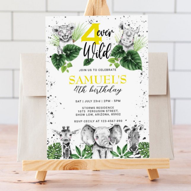 Convites Aniversário de Animais de Safari Pretos e Brancos (Criador carregado)
