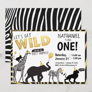 Convites Aniversário de Animais de Uma Festa Dourada Branc