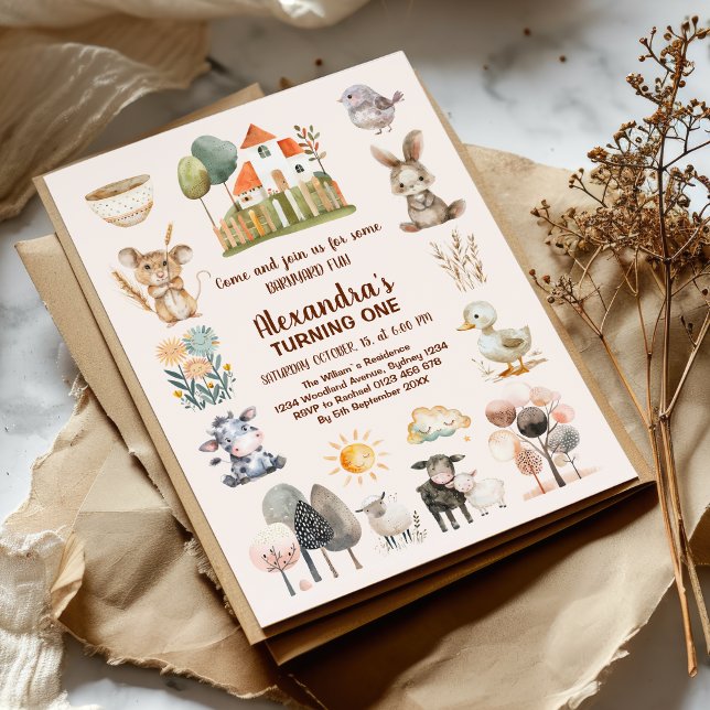 Convites Aniversário de Animais do Barnyard fazendas (Criador carregado)