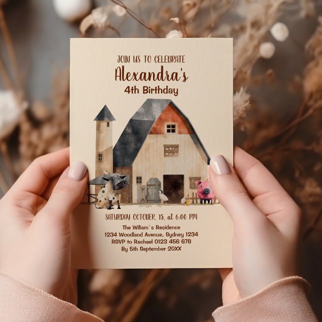 Convites Aniversário de Animais do Barnyard fazendas (Criador carregado)