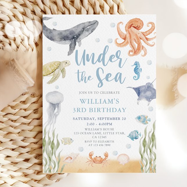 Convites Aniversário de Animal do Oceano Debaixo do Mar (Criador carregado)