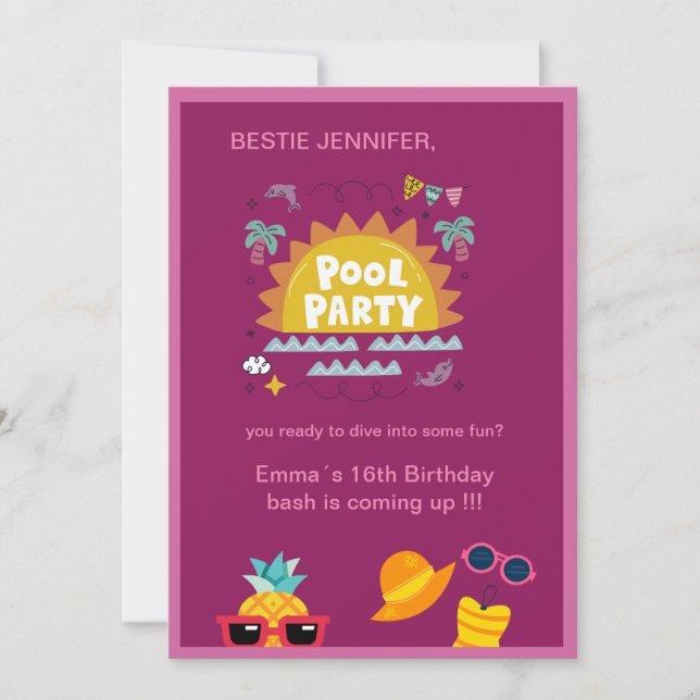Convites aniversário de apresentação da festa da piscina ro (Frente)