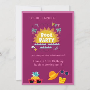 Convites aniversário de apresentação da festa da piscina ro