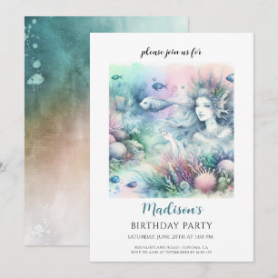 Convites Aniversário de Aquarela da Mereia Mágica