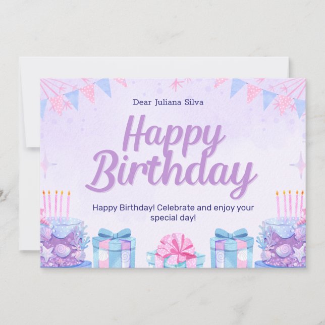 Convites Aniversário de Aquarela Rosa e Azul Claro (Frente)