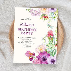 Convites Aniversário de arte floral estética elegante