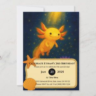Convites Aniversário de Axolote com Brilho Dourado